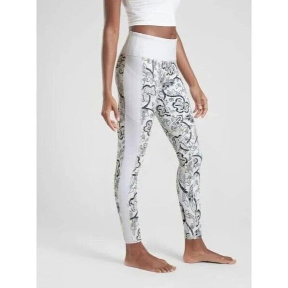 Athleta Pants - Athleta Affirmation Activewear White Floral Leggings Ankle Stash Pocket…